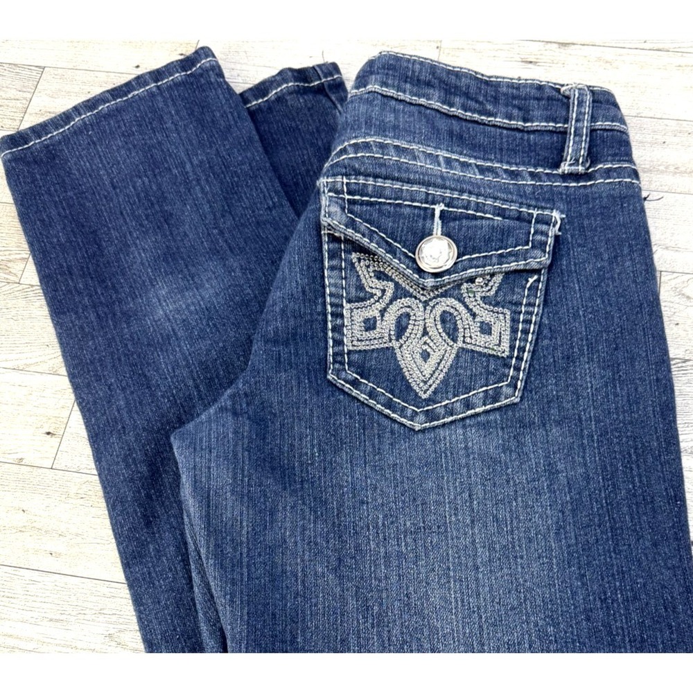 Women's VIP Jeans stretch straight leg 3/4 medium blue EUC!‎ Style 1-2788B